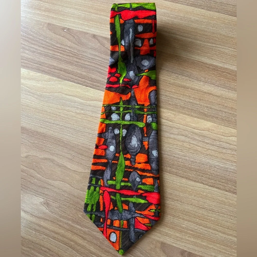 Vintage Abstract Print Necktie Multicolor Retro Pattern